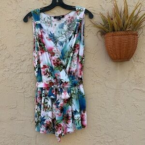 Gorgeous Forever 21 Blue & Pink Floral Wrap Romper